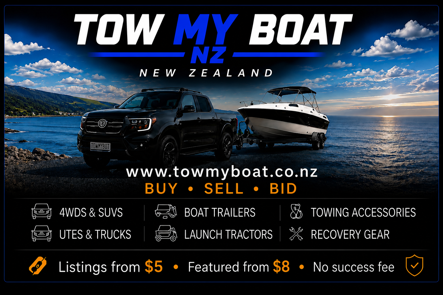 Tow My Boat NZ — New Zealand's Tow Vehicle Auction Marketplace